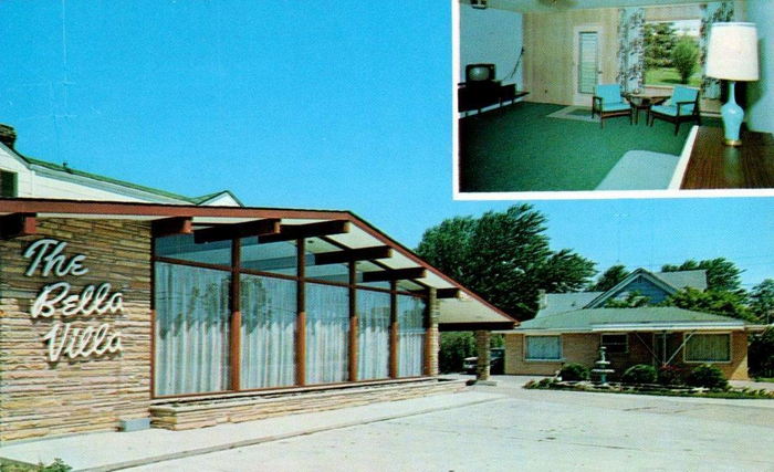 Bella-Villa Motel and Restaurant (Bella Villa Motel, Super 8 by Wyndham, Park Inn) - Vintage Postcard 1 (newer photo)